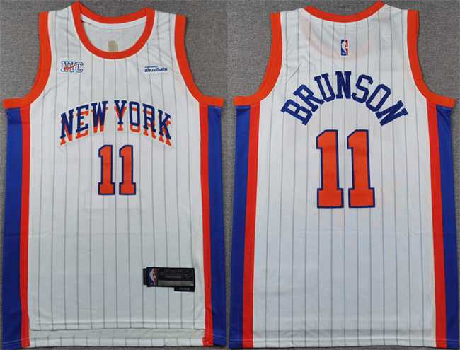 Mens New Yok Knicks #11 Jalen Brunson White 2024-25 City Edition Stitched Basketball Jersey